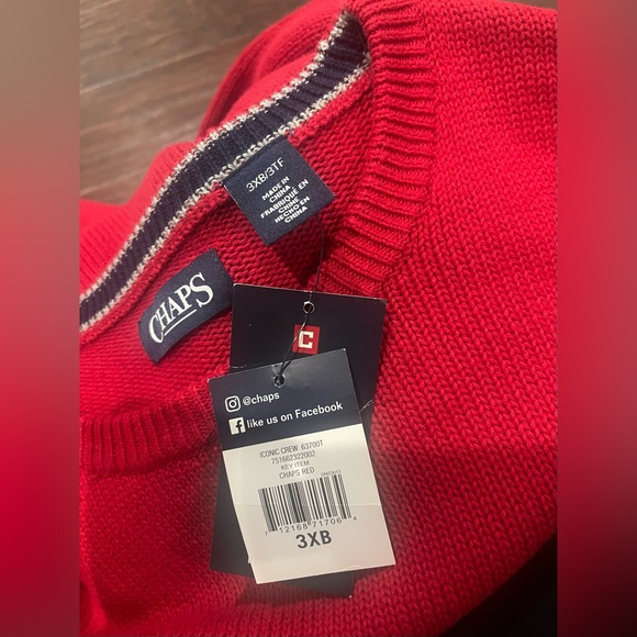 Chaps Knit Pullover Sweater Long Sleeve Red Men Size 3XB Cotton Logo NEW Holiday - Picture 3 of 9